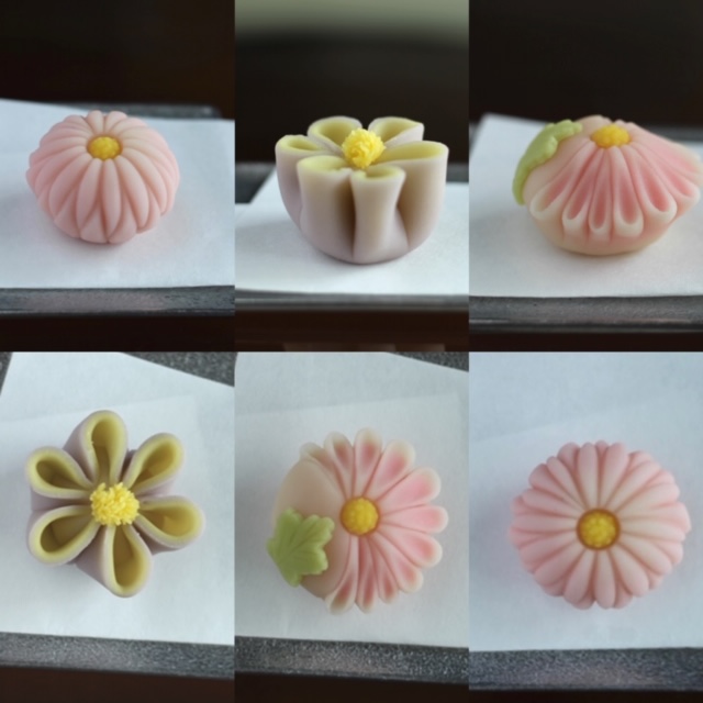 9月 練り切りの技法満載 求肥練り切りとこなし生地でヘラ菊 まさり草 小菊